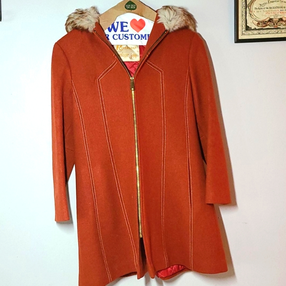 Arthur Jay Vintage Coat with fur hood, Size S/M